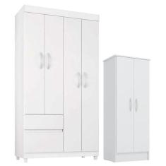 Guarda Roupa Infantil Lótus e Armário Multiuso Viena Branco Brilho - D