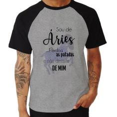 Camiseta Raglan Sou de Áries - Foca na Moda, Cinza, Preto, P