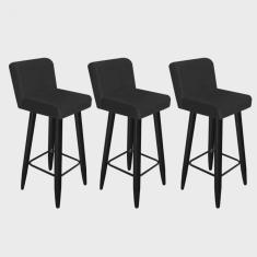 Kit 03 Banqueta Alta Com Encosto Lana Para Cozinha Bar Balcão Bistrô Pé Palito Preto Corino Preto - Ahazzo Móveis