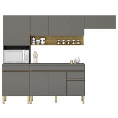 Armário de Cozinha 4 peças Balcão com Tampo 150cm Lina17 Z06 Gris/Freijó - Mpozenato
