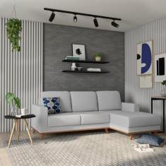 Sofá 3 Lugares Maratua com Chaise Direito Veludo Cinza - Mobly