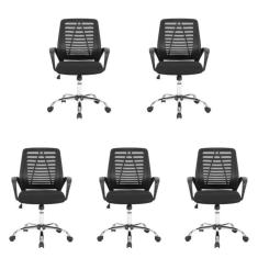 Kit 5 Cadeiras Para Escritório Diretor Tela Mesh Toronto Preto