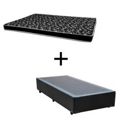 Cama Box Solteiro 88 Tecido Sintético Preto Com Colchão Hamburgo - 100% Espuma - D28 Preto 54x88x188