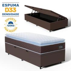 Cama Box Baú com Colchão de Espuma D33 Pillow Top Comfort Luxo Solteir