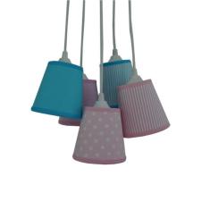 Lustre Pendente Cacho 5 Cúpulas Crie Casa Rosa e Azul