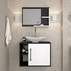 Conjunto para Banheiro Gabinete com Cuba Folha L38 e Espelheira Laura 600 Yescasa Preto Ônix/branco Chess