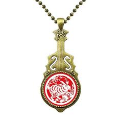 DIYthinker Colar de arte do zodíaco chinês de coelho cortado em papel com pingente de música de guitarra antiga