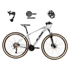 Bicicleta Aro 29 Ksw Xlt Alumínio Câmbio Traseiro Shimano Alívio e Altus 27v Freio Hidráulico Garfo Com Trava Pneu com Faixa Bege - Prata\Preto