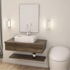 Bancada para Banheiro 80cm com Cuba Aria e Prateleira 805W Metrópole Compace Carvalho Dark