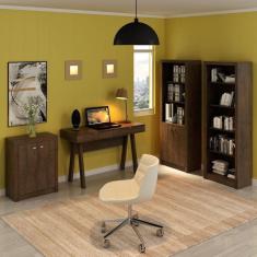 Conjunto Home Office 4 Peças 1 Escrivaninha com 2 Estantes e 1 Balcão Tecno Mobili Rústico