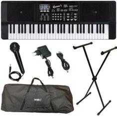 Teclado Iniciante Queens 61 Teclas + Microfone Capa Estante
