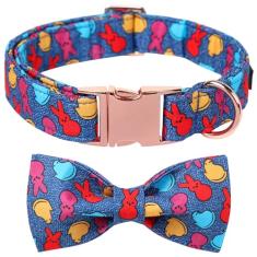Maca Bates Coleira de cachorro de Páscoa com gravata borboleta coleira de coelho de férias com fivela de metal ajustável confortável macia para cães pequenos, médios e grandes, presentes de Páscoa