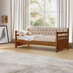 Bicama Solteiro Verona Mona Castanho Estofado Capitonê Veludo Bege Aco