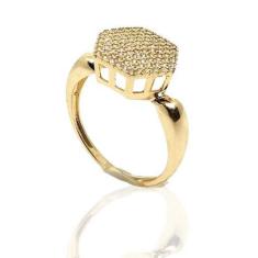 Anel de ouro 18k sextavado com zircônias - Elegancy Joias, 24