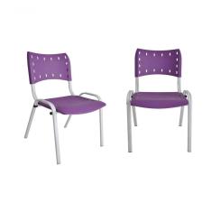 Kit 2 Cadeiras Iso para Escola Escritório Comércio Roxa Base Branca