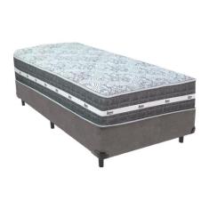 Cama Box Cinza e Colchão Black Graphite Molas Ensacadas Solteiro 88x18