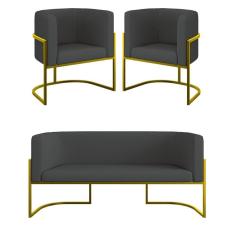 Kit Sofá 2 Lugares + 2 Poltronas Corino Gold Cinza