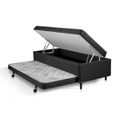 Cama Box Solteiro 3 em 1 Elite Teen Branco e Preto
