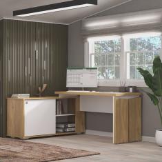 Mesa para Escritório em L Diretor 1 Porta 2 Nichos 135x168,5cm Smart