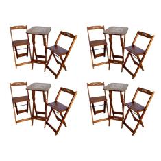 Kit 4 Banquetas Bistrô Jack Rústico Madeira Maciça Assento Madeira Marrom Tarimatã