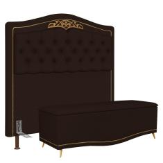 Cabeceira Cama Box Casal 140Cm Com Calçadeira Baú Imperial J02 Corano Marrom Escuro