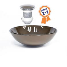 Cuba De Vidro Redonda 31cm Marrom + Válvula Click