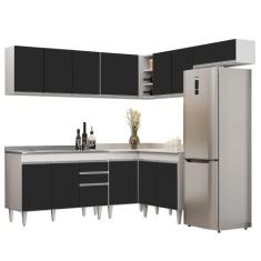 Armário de Cozinha Modulado de Canto 7 Peças CP21 com Pia Inox Branco/