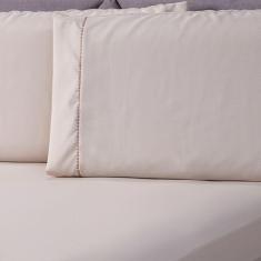 Jogo De Cama Liso Bege Solteiro 02Pçs Micropercal 180 Fios