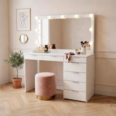 Penteadeira Ditália 7 Gavetas Branco c/ Kit Luz Camarim Cozy