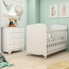 Quarto de Bebê Completo com 1 Berço Americano Uli 1 Cômoda 4 Gavetas Junior Móveis Peroba Branco