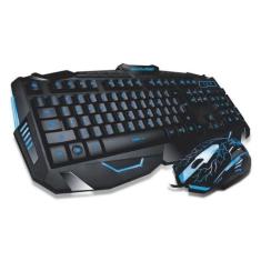 Combo Teclado E Mouse Gamer Com Fio Detalhes Azuis - Multilaser