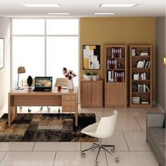Conjunto Home Office 4 peças 1 Escrivaninha com 2 Estantes e 1 Balcão Tecno Mobili Amendoa