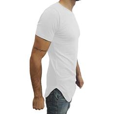 Camiseta Longline Oversized Básica Slim Lisa Manga Curta tamanho:g;cor:branco
