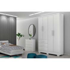 Guarda Roupa Solteiro Encant 4 Portas 3 Gavetas C/Espelho E Pés Branco - Novo Horizonte