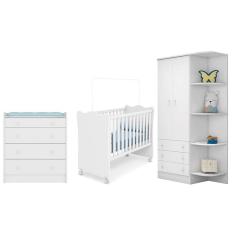 Quarto infantil Guarda Roupa, Cômoda Trocador e Berço Meu Soninho Branco – FdECOR