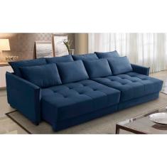 Sofá Sem Caixa Retrátil e Reclinável 2,10m com Molas Carol Veludo Azul Adonai Estofados