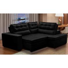 Sofá de Canto Retrátil e Reclinável com Molas 2,50x2,00 Virginia Suede Preto Adonai Estofados