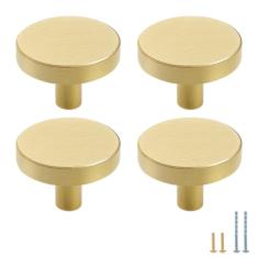 Evionlin 4 maçanetas de armário de latão sólido de cobre puro puxadores para gaveta de armário de cozinha, puxadores de latão dourado escovado com parafusos