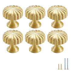 Evionlin 6 maçanetas M de latão sólido de cobre puro cone puxadores para gaveta de armário de cozinha, puxadores de latão dourado escovado com parafusos
