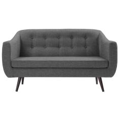 Sofá 2 Lugares Retrô Mimo Botonê Daf Móveis 135 cm Madeira Eucalipto Linho Cinza Base Madeira Tauari