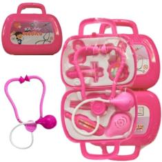 KIT MEDICO NA MALETINHA COM ACESSÓRIOS 8 PÇS MALETA MINI BRINQUEDO EDUCATIVO ESTIMULA IMAGINAÇÃO APRENDIZADO DIDATICO SAÚDE MEDICINA DR 19/17CM (rosa)