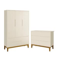 Jogo de Quarto Infantil Classic Guarda Roupa 3 Portas e Cômoda 6 Gavetas com Pés Amadeirado - Reller Móveis