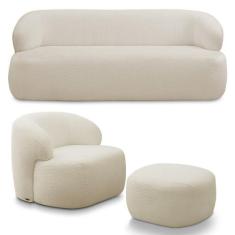 Conjunto Sala de Estar Decorativo Charlote 1 Sofá 180cm 2 Lugares 1 Po