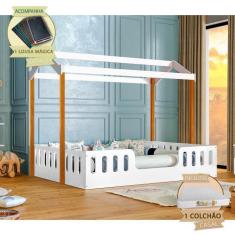 Cama com Colchão Montessoriana Casal Infantil Ágatha Branco/amêndoa In