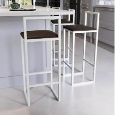 Jogo 2 Banqueta Alta Balcão Bistrô Industrial Branca Assento Estofado (Marrom)