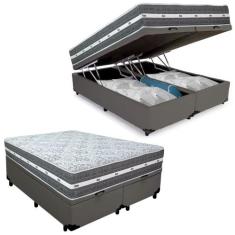 Cama Box Baú Casal Bipartido Sintético + Colchão Anjos Black Graphite 