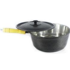 Caçarola Panela De Alumínio Craqueada Cabo De Madeira 16cm - DIVIFORTE