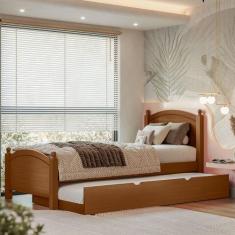 Cama Solteiro De Madeira Woodstore Com Cama Auxiliar, Castanho