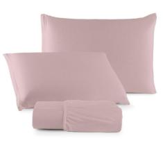 Jogo de Lençol Casal C/ Elástico Malha 100% Algodão 03 Pçs Liso - Malu