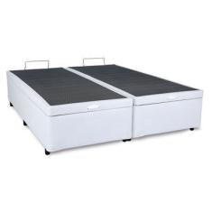 Cama Box queen size com Bau Pistão a gás Branco Bipartido - 158x198x27